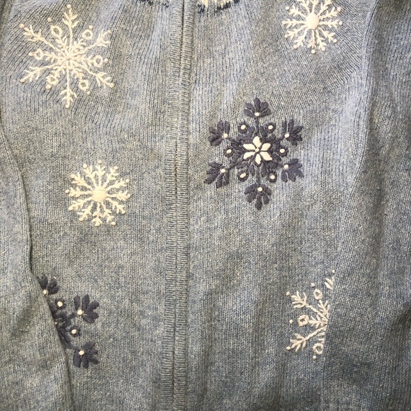 Vintage Grey Blue Snowflake Zipup Sweater women’s size Medium - Picture 2 of 4